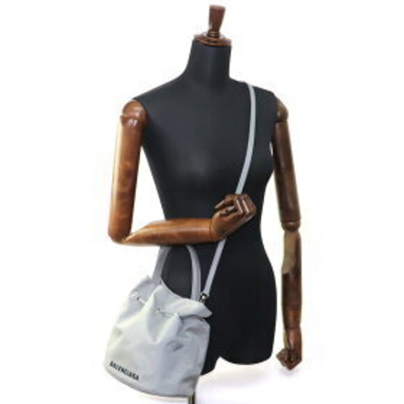 Balenciaga Wheel Drawstring Bucket Bag Gray Nylon Top Handle Crossbody - Picture 14 of 14